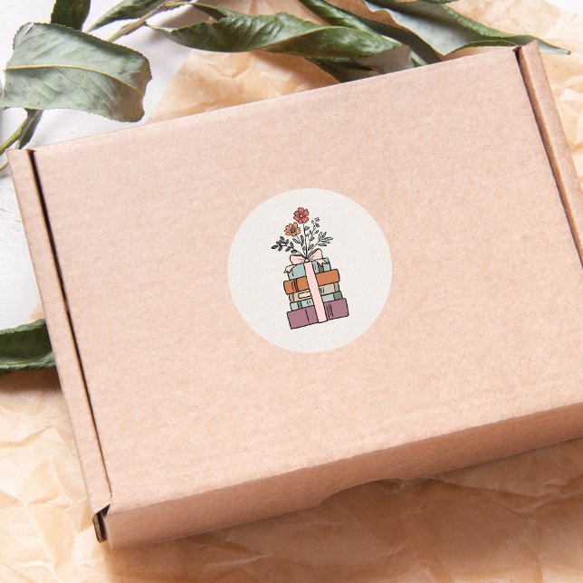 Sticker Rond Earthy Minimal Boho Wild Flower Book Themed  (Créateur téléchargé)