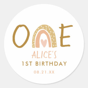 Sticker Rond Earthy Rainbow 1st Birthday Girl