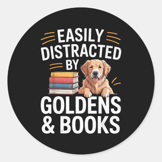 Sticker Rond Easily Distracted By Goldens &amp; Books - Golden  (Devant)