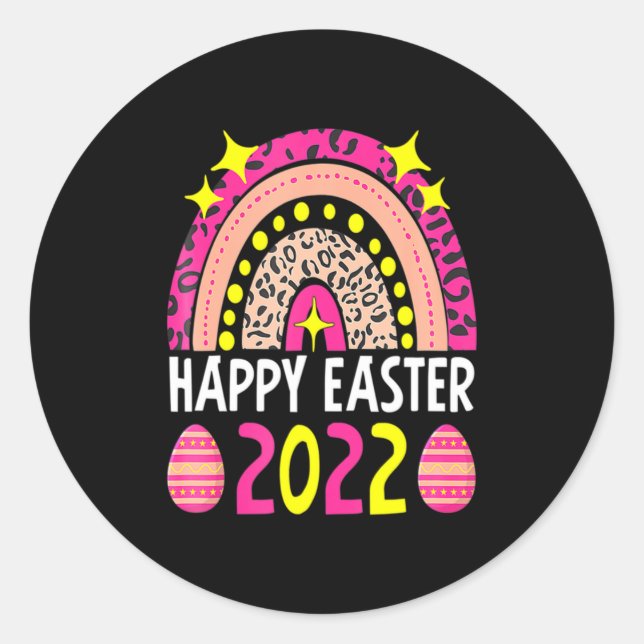 Sticker Rond Easter 2022 rainbow cute happy easter 2022 women  (Devant)