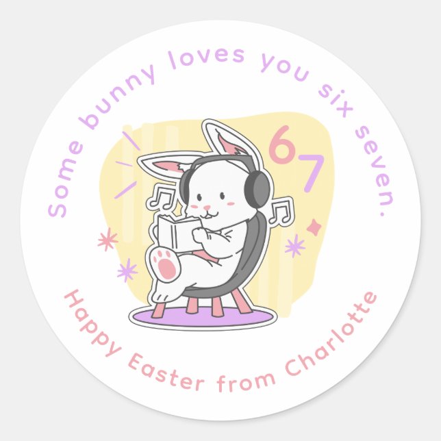 Sticker Rond Easter 67 Six Seven Cute Bunny Girl School Class (Devant)