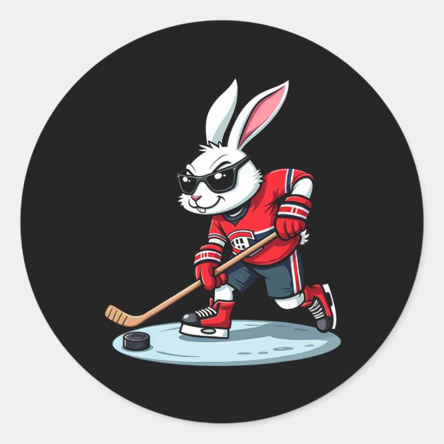 Sticker Rond Easter Bunny Playing Hockey  (Devant)