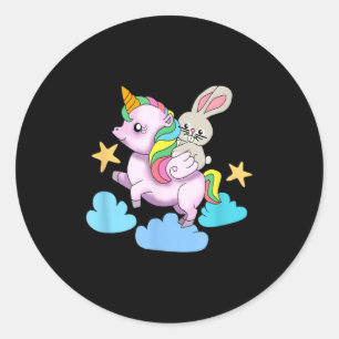 Sticker Rond Easter Bunny Riding A Unicorn Girls T-shirt.png
