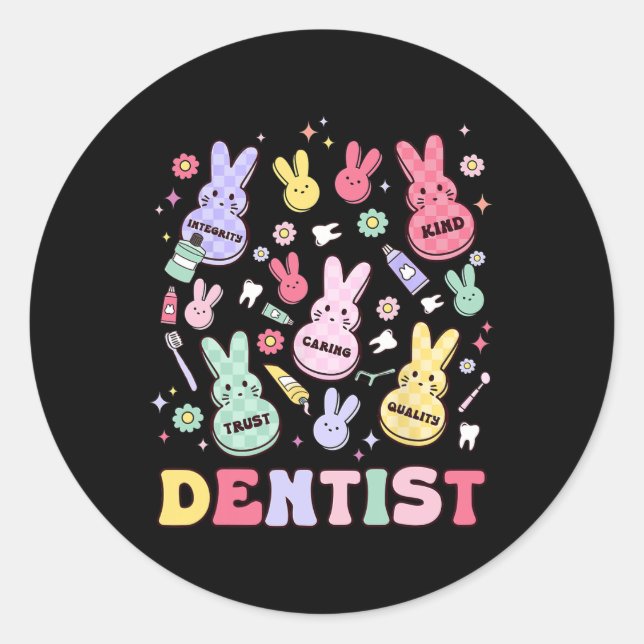 Sticker Rond Easter Dentist Retro Rdh Dental Hygienist Squad Bu (Devant)