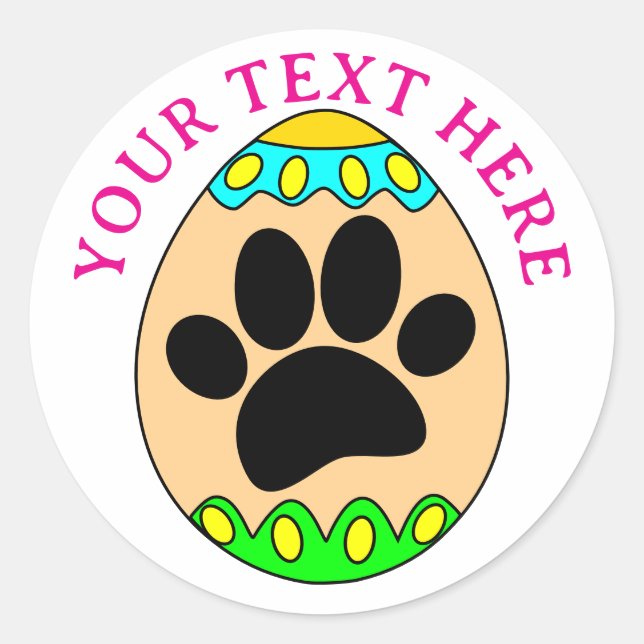 Sticker Rond Easter Egg Dog Paw Print Custom Text (Devant)