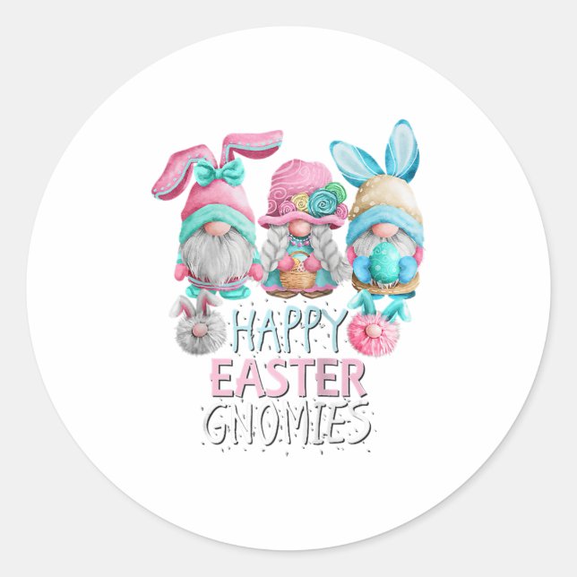 Sticker Rond Easter Gnomes Happy Easter Gnomies Bunny Ears Eggs (Devant)