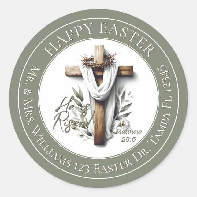 Sticker Rond Easter Morning Cross Return Address Label (Devant)