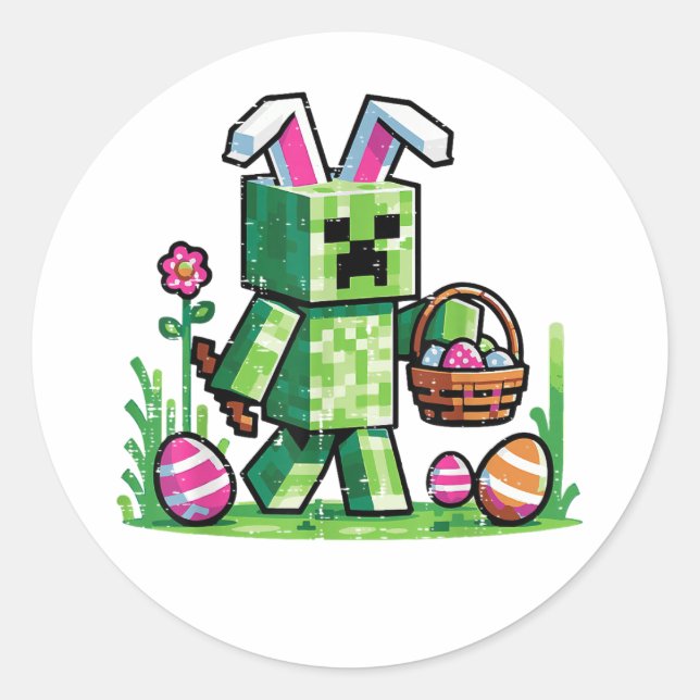 Sticker Rond Easter Pixel Gaming Bunny Egg Hunting (Devant)