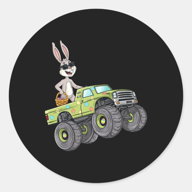 Sticker Rond Easter Rabbit équitation Monster Camion Fun Boys G (Devant)