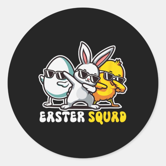 Sticker Rond Easter Squad Dabbing Bunny Chick Egg Chasse Match (Devant)