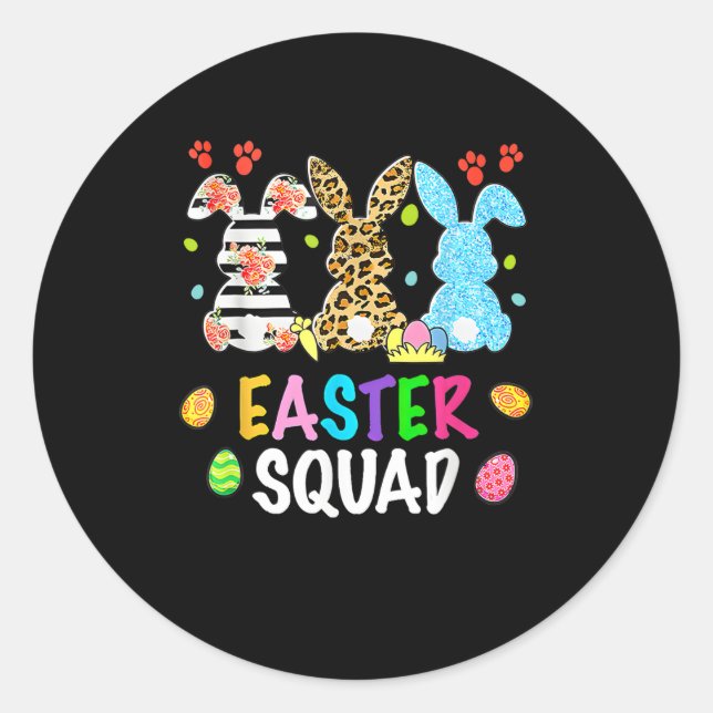 Sticker Rond Easter Squad Leopard Joyeux lapin lapin de Pâques (Devant)