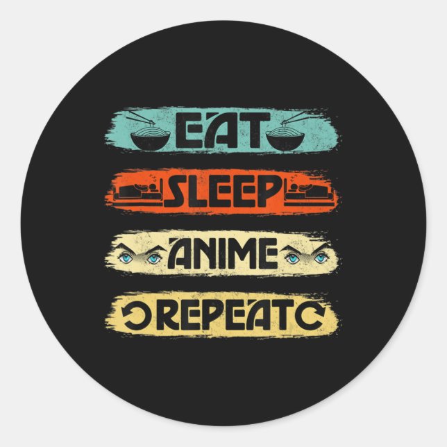 Sticker Rond Eat Sleep Anime Repeat Ramen Kawaii Japanese Manga (Devant)