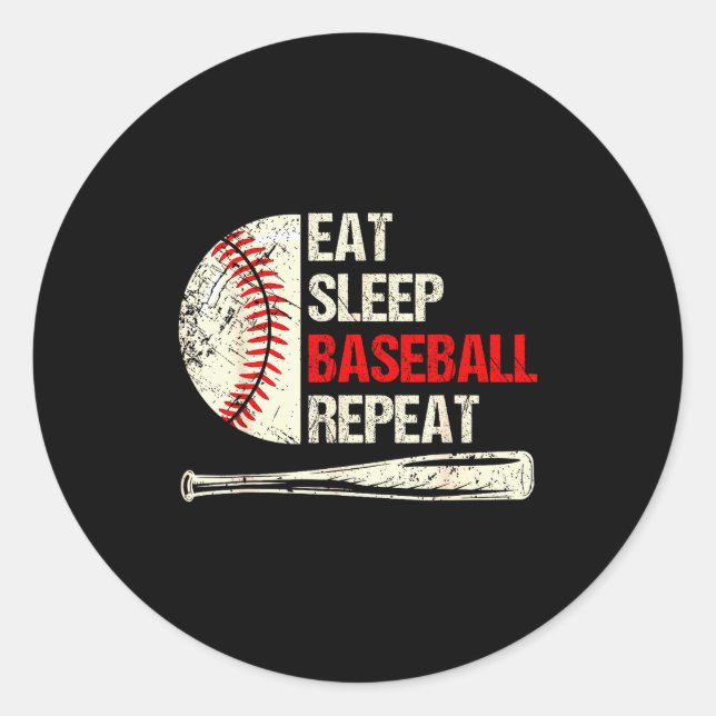 Sticker Rond Eat Sleep Baseball Repeat Funny Baseball Player  (Devant)