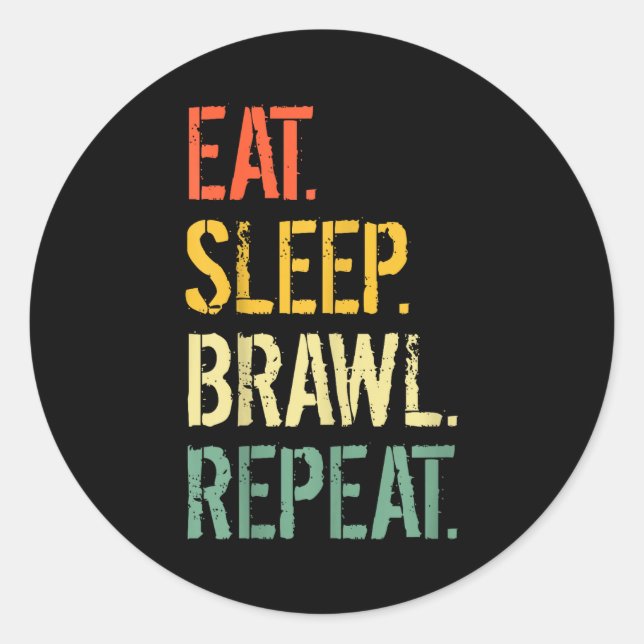 Sticker Rond Eat Sleep Brawl Repeat Stars Funny Video Gamer Gam (Devant)