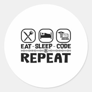 Sticker Rond Eat Sleep Code Repeat Medical Coder Venin