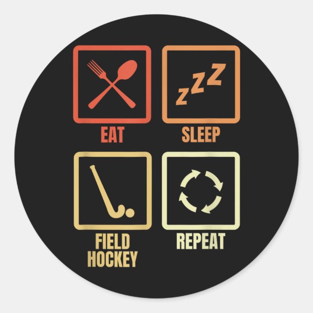 Sticker Rond Eat Sleep Field Hockey Repeat  (Devant)