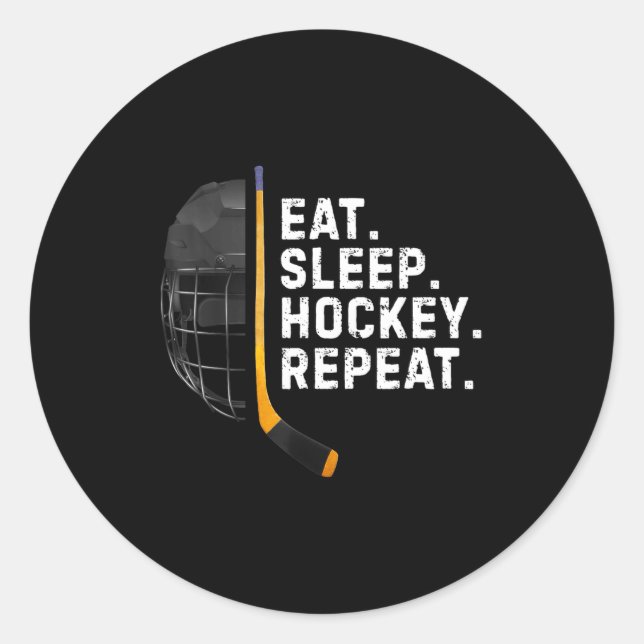 Sticker Rond Eat Sleep Hockey Repea Funny Cool Hockey Player  (Devant)