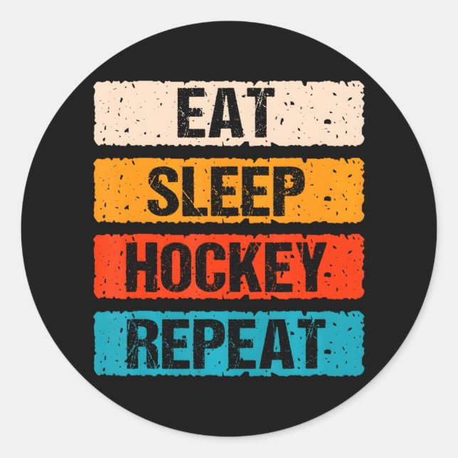 Sticker Rond Eat Sleep Hockey Répéter Cool USA Ice Sports (Devant)