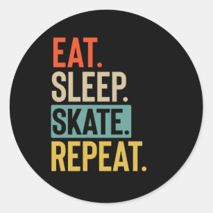 Sticker Rond Eat Sleep skate Répéter les couleurs vintages rétr
