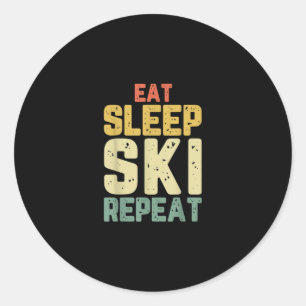 Sticker Rond Eat Sleep Ski Repeat Skiing Skier Funny Lover Pois