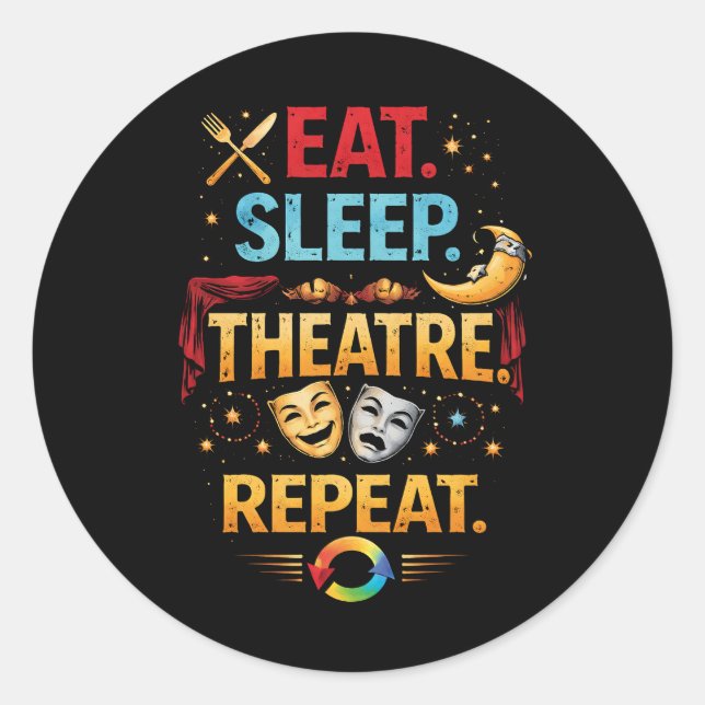 Sticker Rond Eat, Sleep, Theatre, Repeat (Devant)