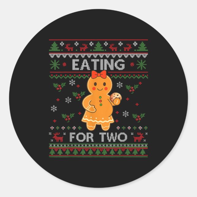 Sticker Rond Eating For Two Pregnancy Announcement Ugly Sweater (Devant)
