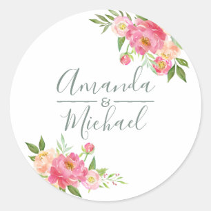 Sticker Rond Eau de mariage de printemps Fleurs de pivoines