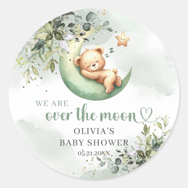 Sticker Rond Eau neutre de genre vert sur la lune (Devant)