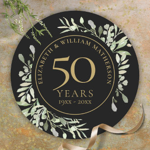 Sticker Rond Eau noire couleur or verdure 50e anniversaire