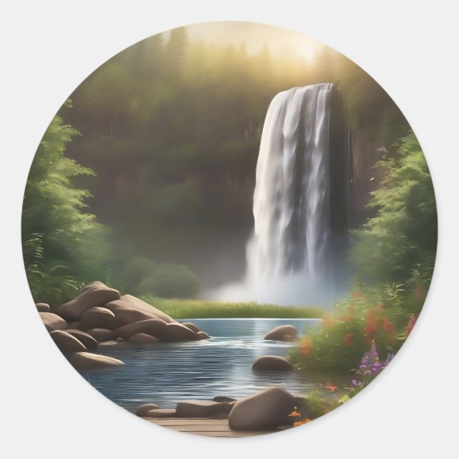 Sticker Rond Eaux En Cascade Un Sérieux Échappement (Devant)