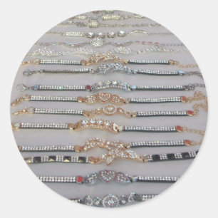 Sticker Rond Éblouissant Décoré Chaîne de Diamant Artwork Bijou