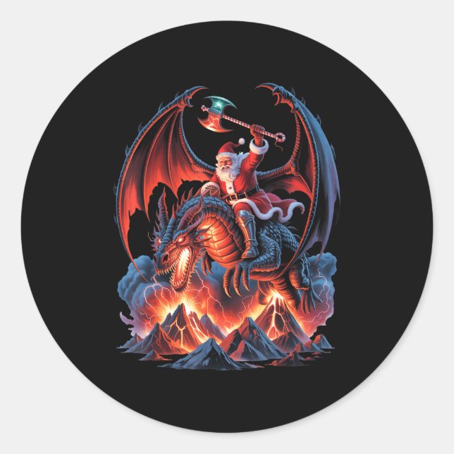 Sticker Rond Ec Christmas Fantasy - Mmo Mystic Santa Riding Dra (Devant)
