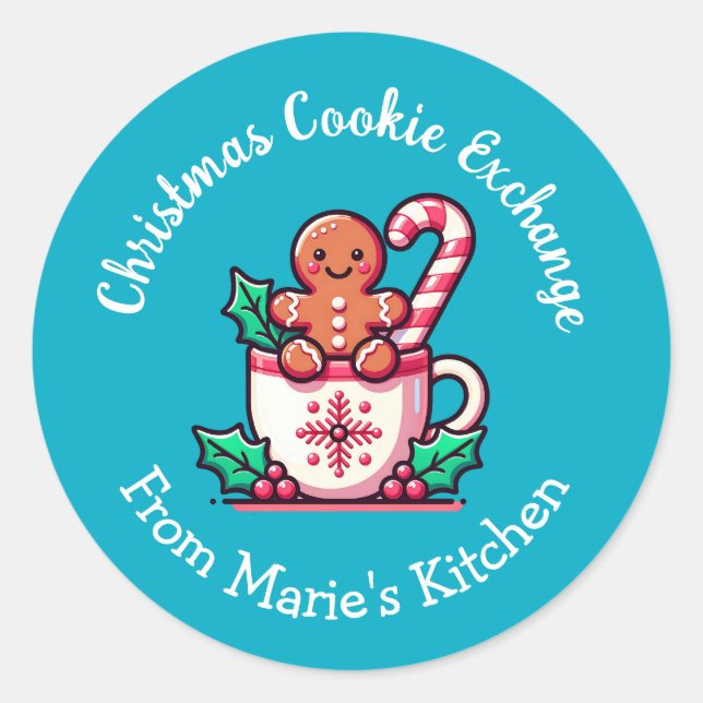 Sticker Rond Échange de cookies de Noël personnalisable (Devant)