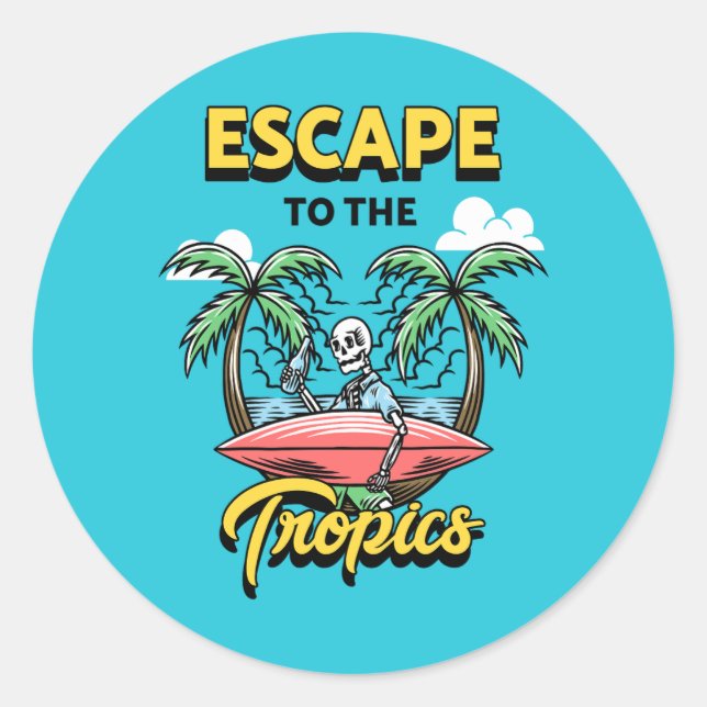 Sticker Rond Échapper au Surf squelette des Tropiques (Devant)