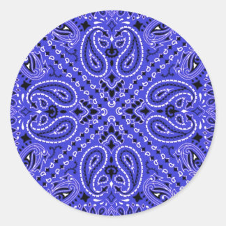 Sticker Rond Écharpe Bandana Ouest Indigo Blue Paisley Imprimer