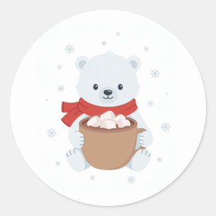 Sticker Rond Écharpe de chocolat chaud pour ourson polaire