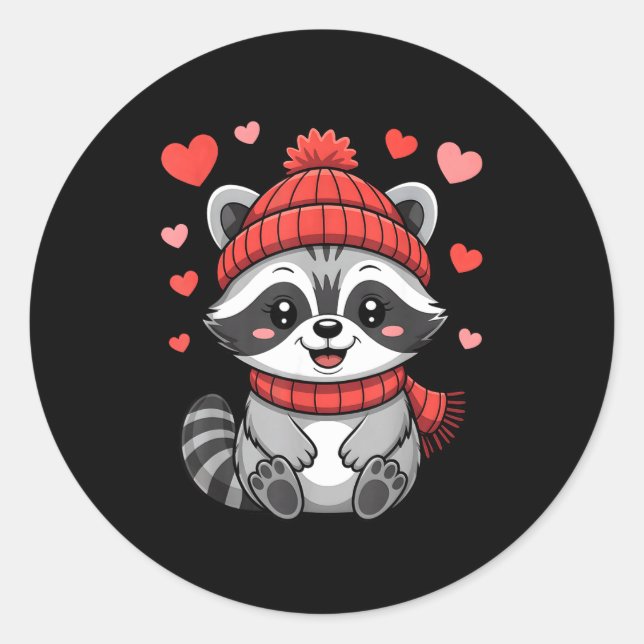 Sticker Rond Écharpe et bonnet cœurs pour la Saint-Valentin Rac (Devant)