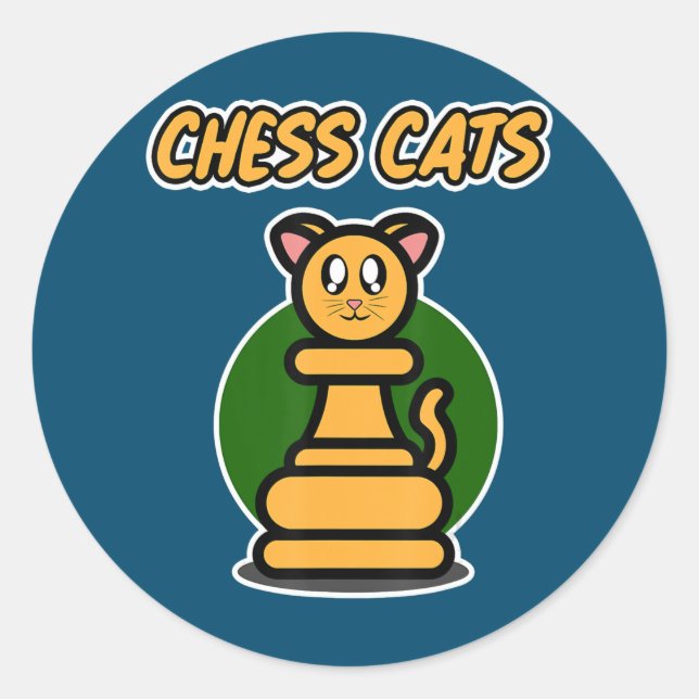 Sticker Rond échecs avec chats hommes et femmes - chats d'échec (Devant)