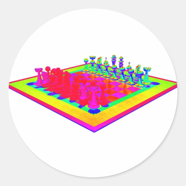 Sticker Rond Échecs colorés et pièces d'échecs (Devant)