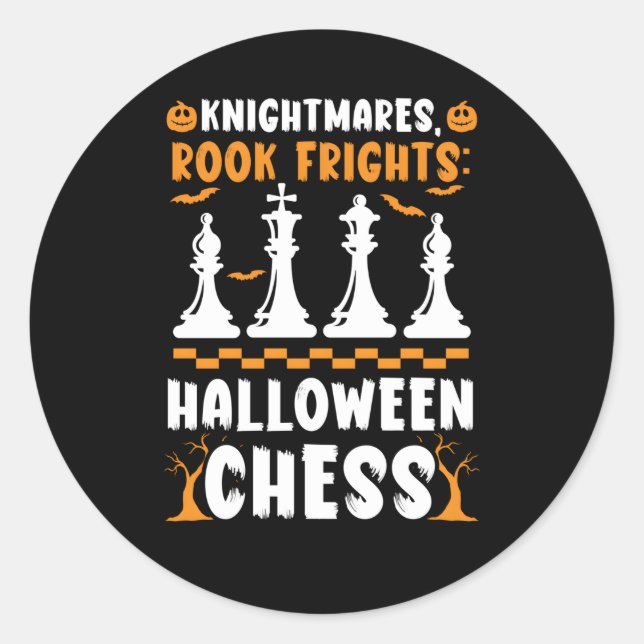 Sticker Rond Échecs Halloween Tri Ou Traiter Joueur D'Échecs Éc (Devant)