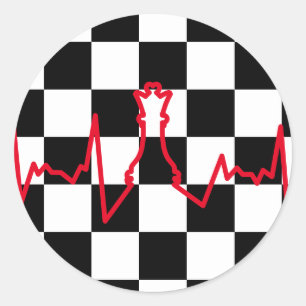 Sticker Rond Échecs Lover Heart Beat Pulse Queen Jeu Pièce
