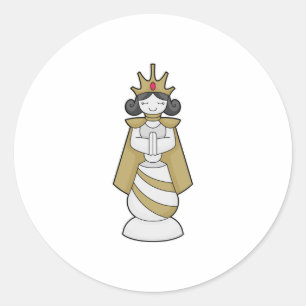 Sticker Rond Échecs Queen Crown Chess