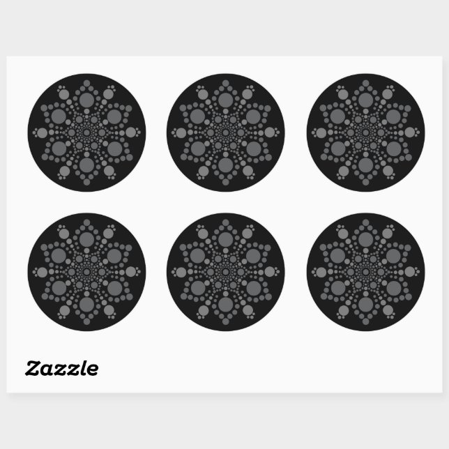 Sticker Rond Échelle grise Mandala Dot Art Modèle (Feuille)
