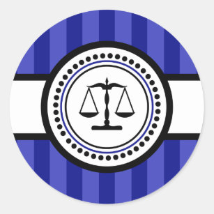 Sticker Rond Échelles d'étiquette de rayures de justice (bleu