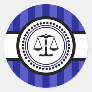 Sticker Rond Échelles d'étiquette de rayures de justice (bleu
