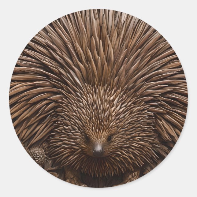 Sticker Rond Echidna australienne sculptée en bois (Devant)