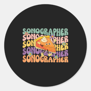 Sticker Rond Échographe tarte automne floral technicien échogra