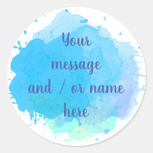 Sticker Rond Éclaboussure de peinture aquarelle bleue personnal