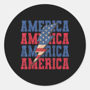 Sticker Rond Éclair Américain Drapeau Patriotique Usa Joyeux 4