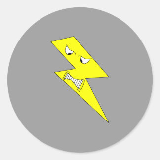 Sticker Rond Éclair en colère. Jaune sur Grey.
